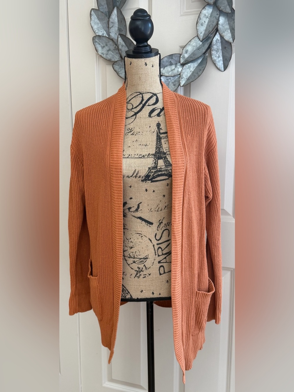 331: Matty M Open-Front Rust Orange Knit Cardigan - Medium